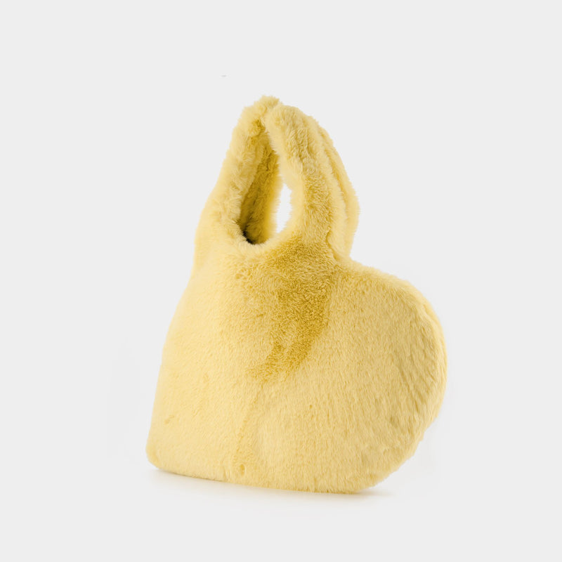 Heart Tote Bag in Yellow Faux Fur