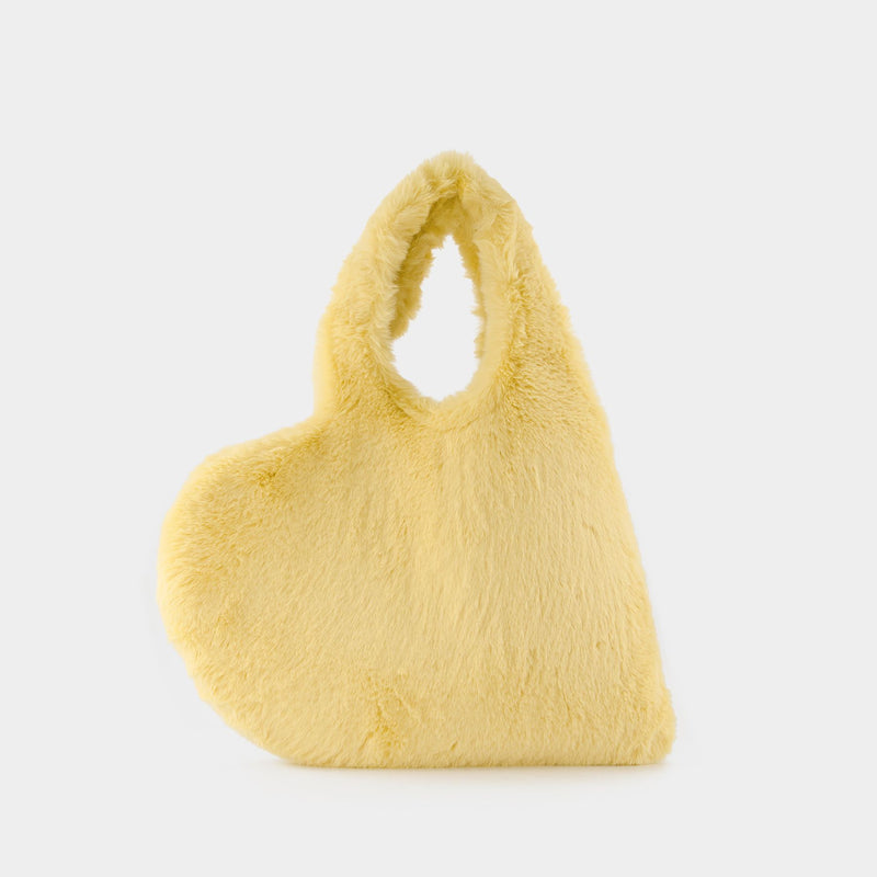 Heart Tote Bag in Yellow Faux Fur