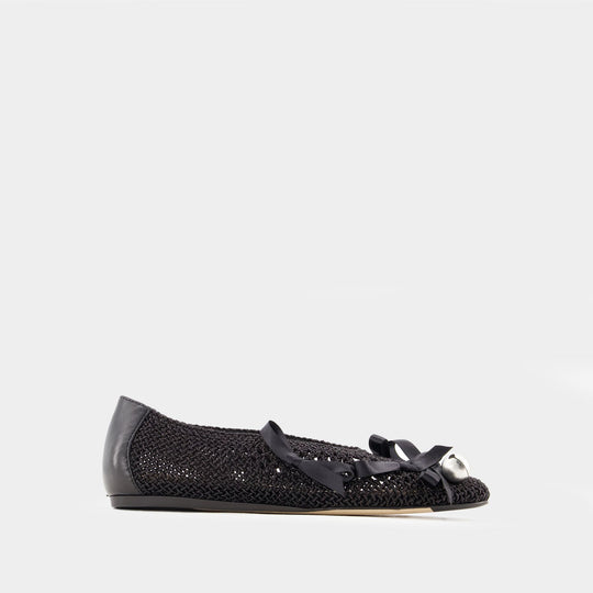 Double Bow & Bell Charm Ballerinas - Simone Rocha - Cotton - Black
