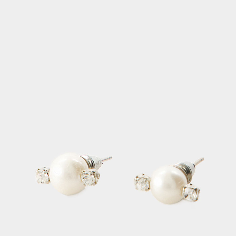 Mini Pearl & Double Crystal Earrings - Simone Rocha - White