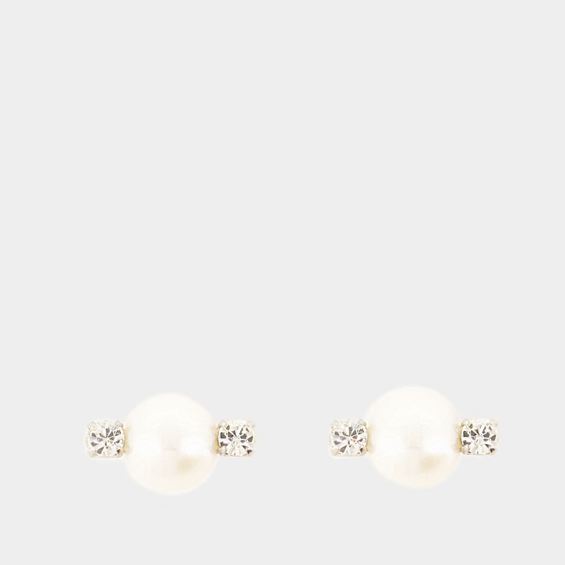 Mini Pearl & Double Crystal Earrings - Simone Rocha - White