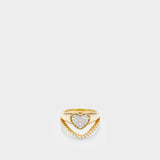 Set Heart Signet Ring & Wave Ring Diamonds in Yellow Gold