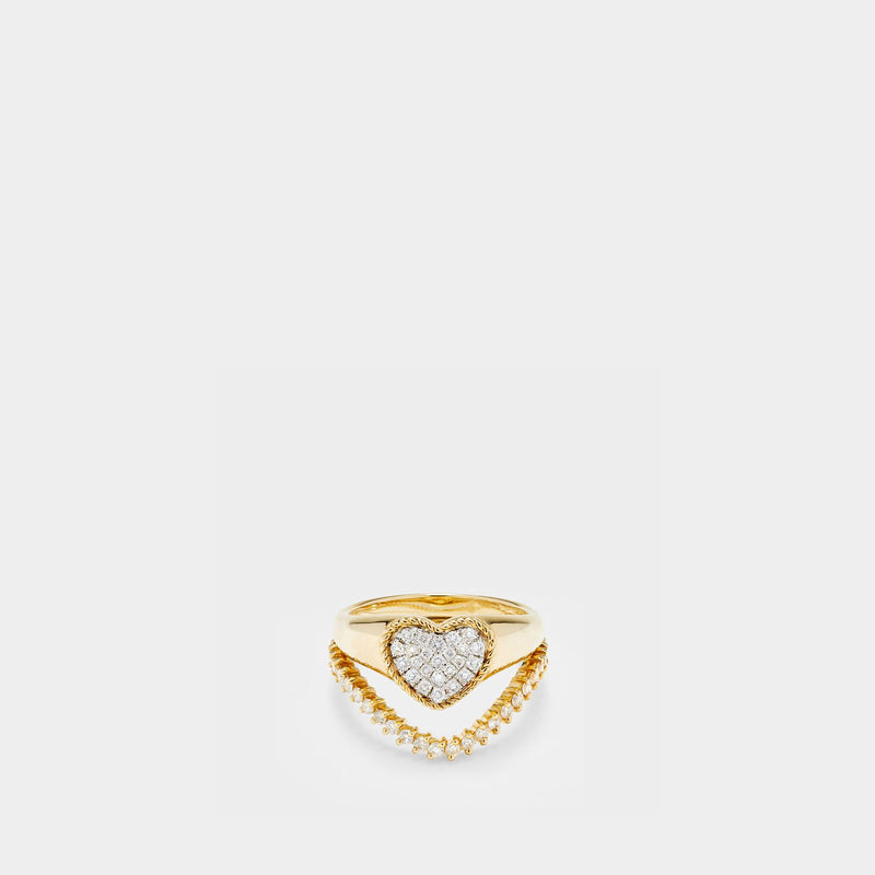 Set Heart Signet Ring & Wave Ring Diamonds in Yellow Gold
