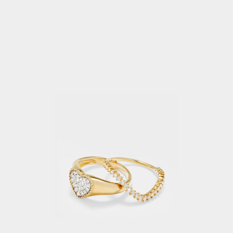 Set Heart Signet Ring & Wave Ring Diamonds in Yellow Gold