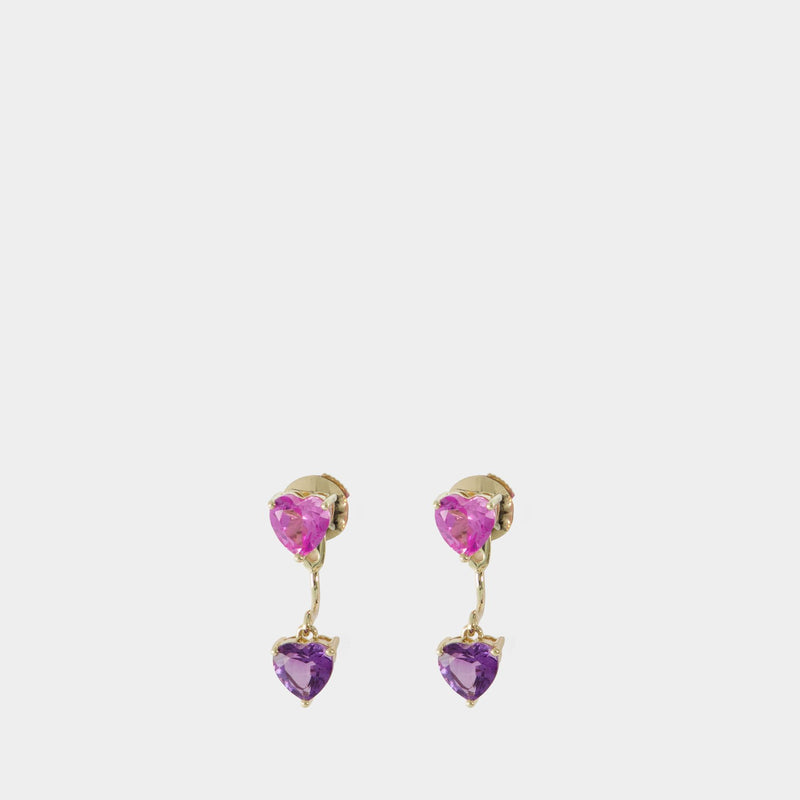 Cœur Rose & Violet Earring - Yvonne Leon - Gold - 9K