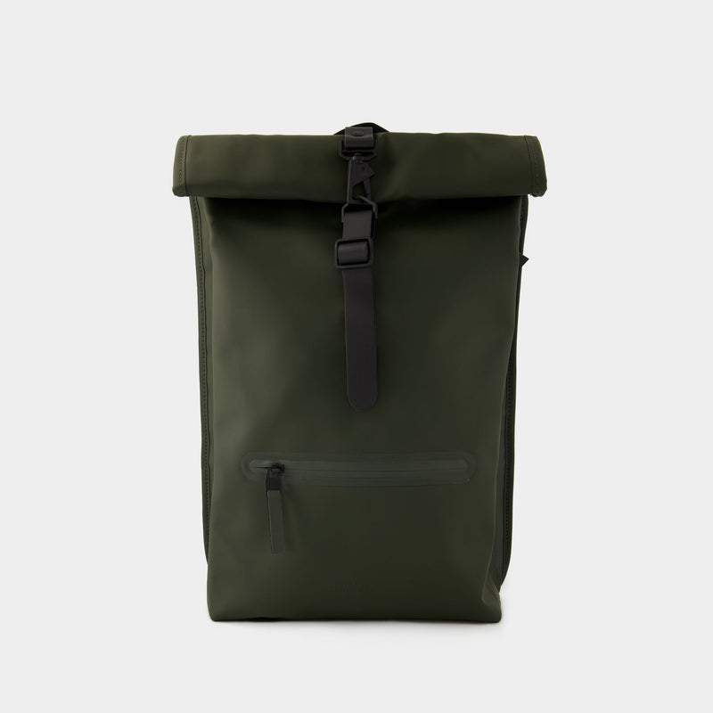 Rolltop Rucksack Backpack - Rains - Synthetic - Green