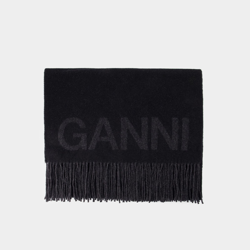 Fringed Scarf - Ganni - Wool - Black