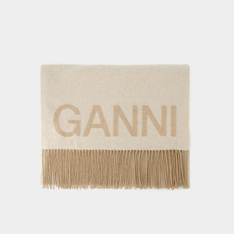 Fringed Scarf - Ganni - Wool - Beige