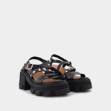 Black Leather Cleated Sandals