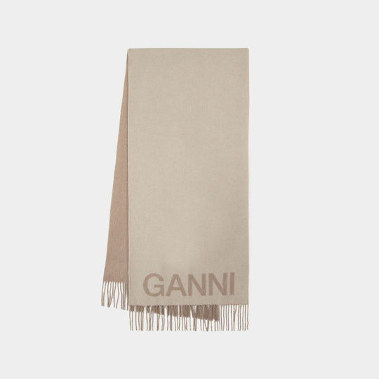 Fringed Scarf in Beige Recycled Wool