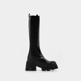 Cleated High Chelsea Boot in Black Leather