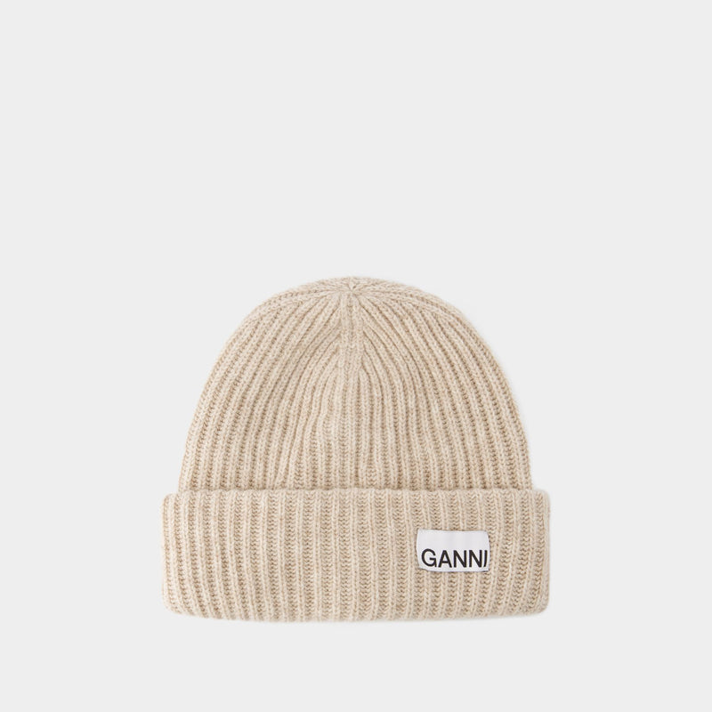 Beanie - Ganni - Wool - Beige