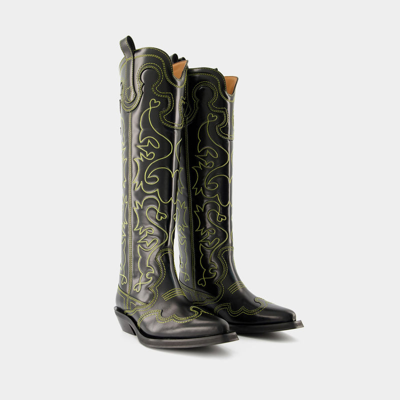 【送料&関税込】Ganni Western Boot Black Black Low Cut Western Chelsea Boots | GANNI CA