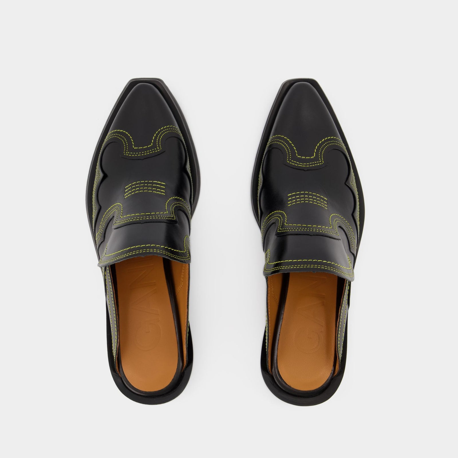 【送料&関税込】Ganni Western Mules Ganni Embroidered Western Mule in Black & Yellow | REVOLVE