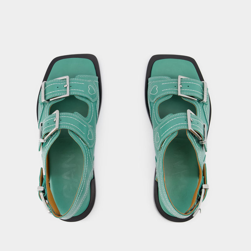 Western Sandals - Ganni - Green - Leather