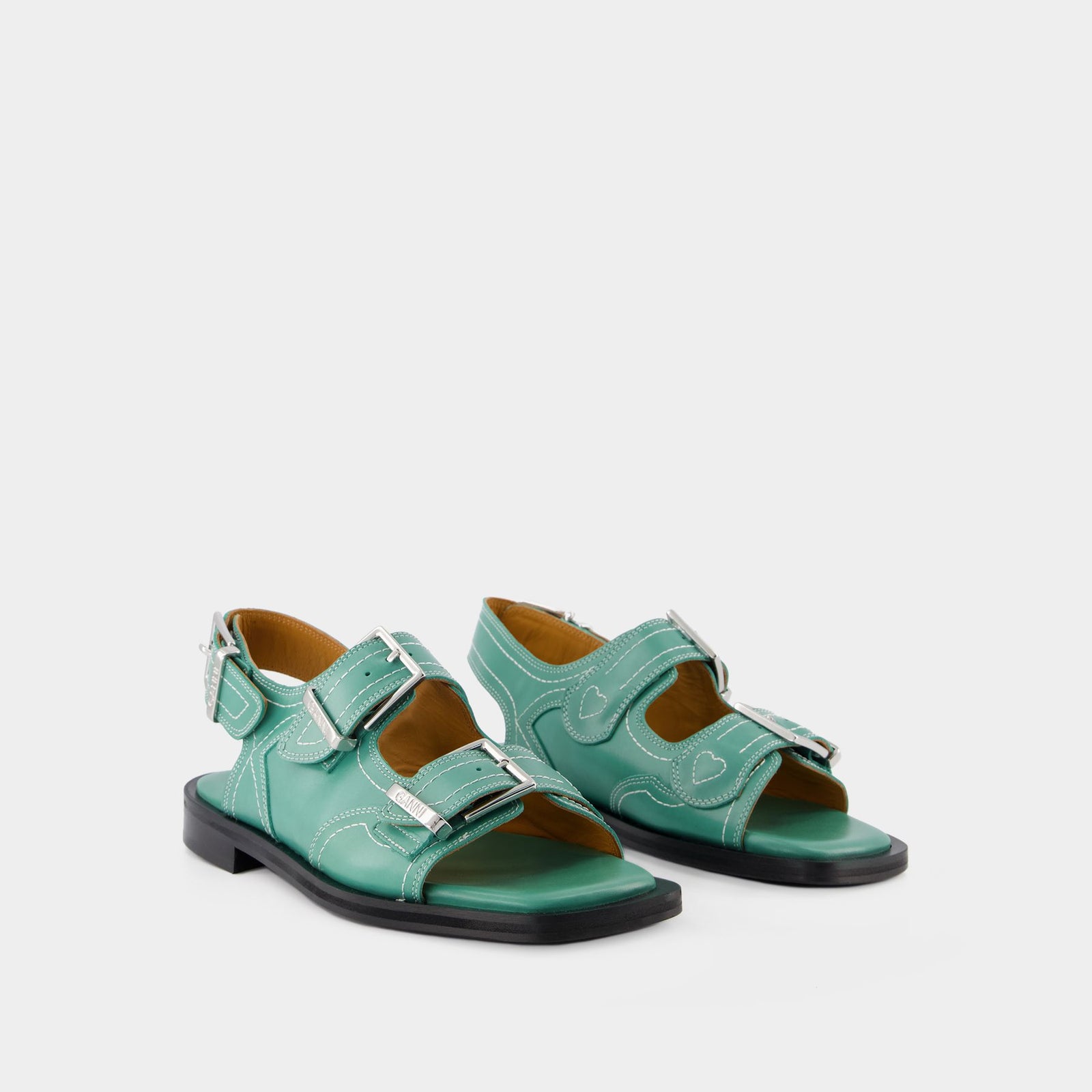 Western Sandals Ganni Green Leather