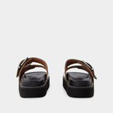 Wide Welt Chunky Sandals - Ganni -  Black - Leather