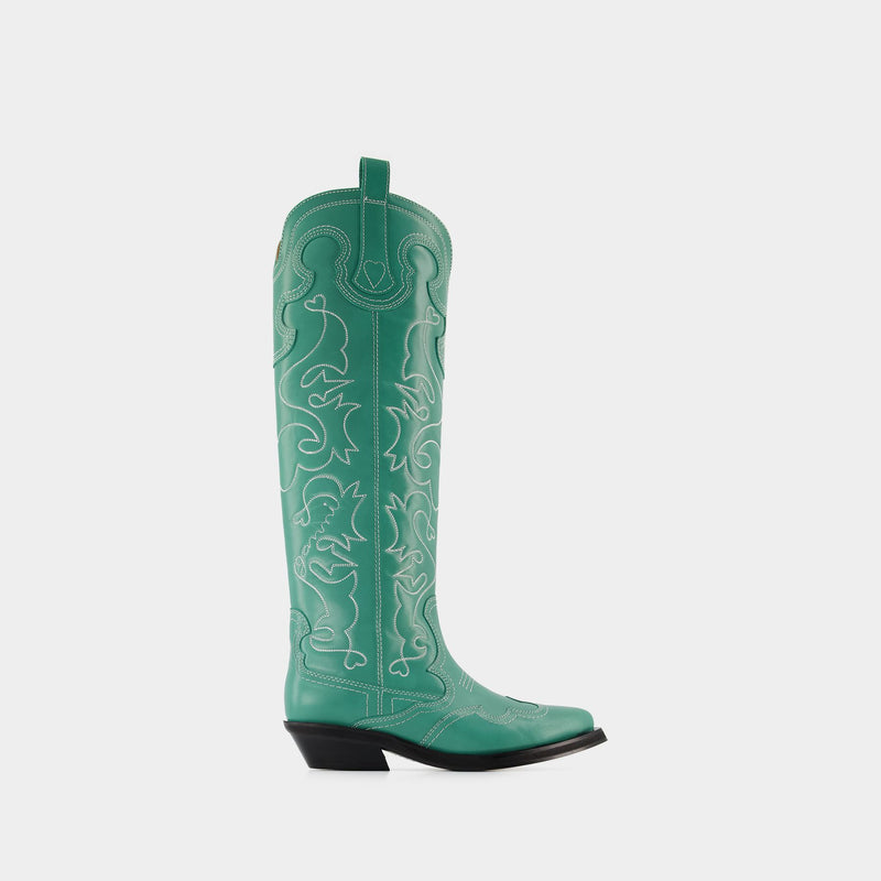 Western Boots - Ganni - Green - Leather