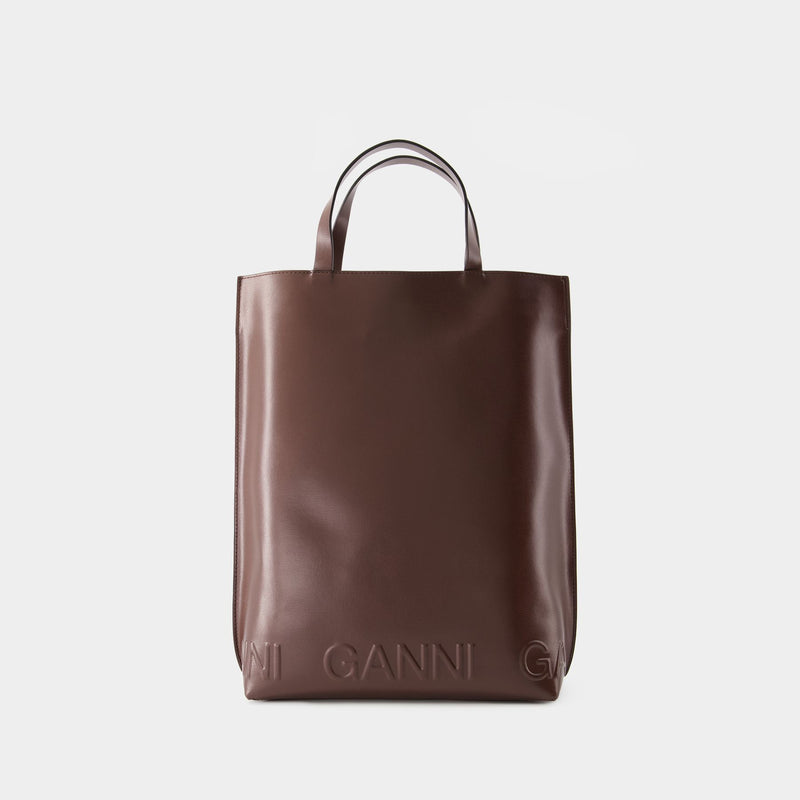 Banner Medium Shoulder Bag - Ganni - Leather - Chocolate