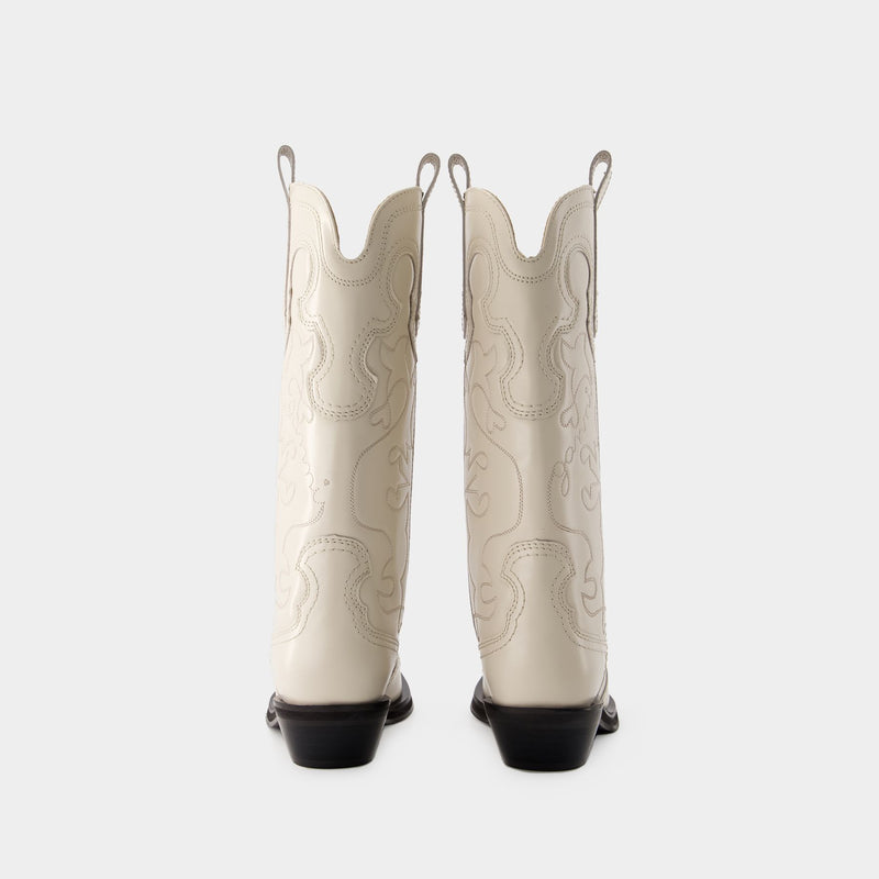 Mid Shaft Boots - Ganni - Leather - Beige