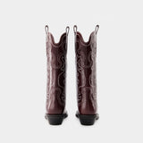 Mid Shaft Boots - Ganni - Leather - Burgundy