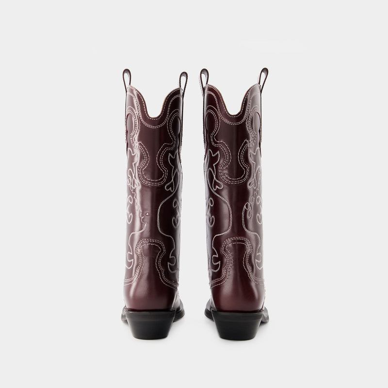 Mid Shaft Boots - Ganni - Leather - Burgundy