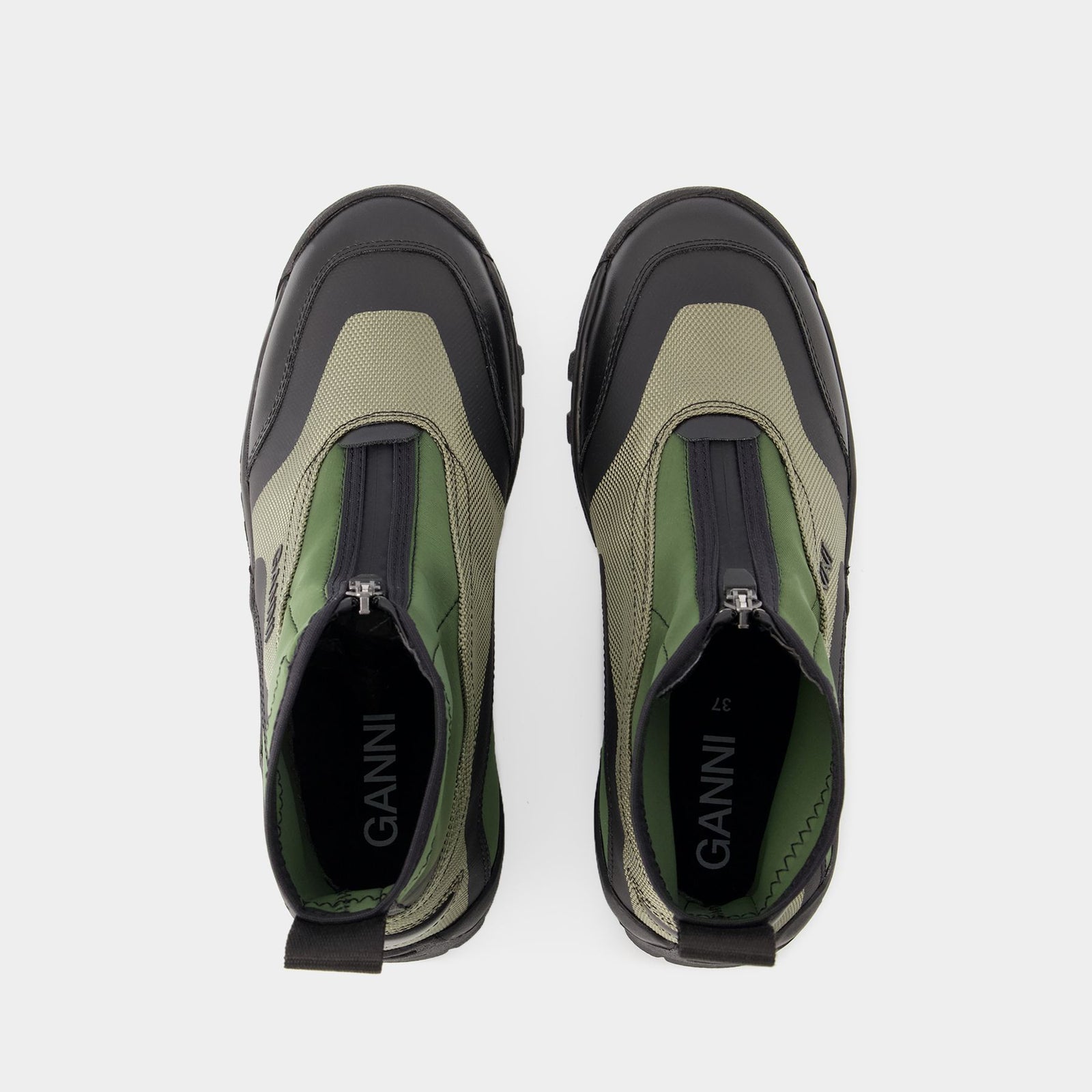 Black Black Performance High Top Zip Sneakers | GANNI US
