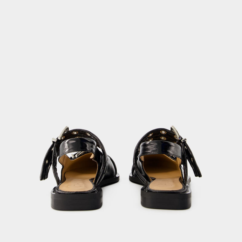 Chunky Buckle Naplack Ballerinas - Ganni - Synthetic - Black