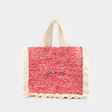 Crochet Frill Shopper Bag - Ganni - Cotton - Pink