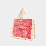Crochet Frill Shopper Bag - Ganni - Cotton - Pink