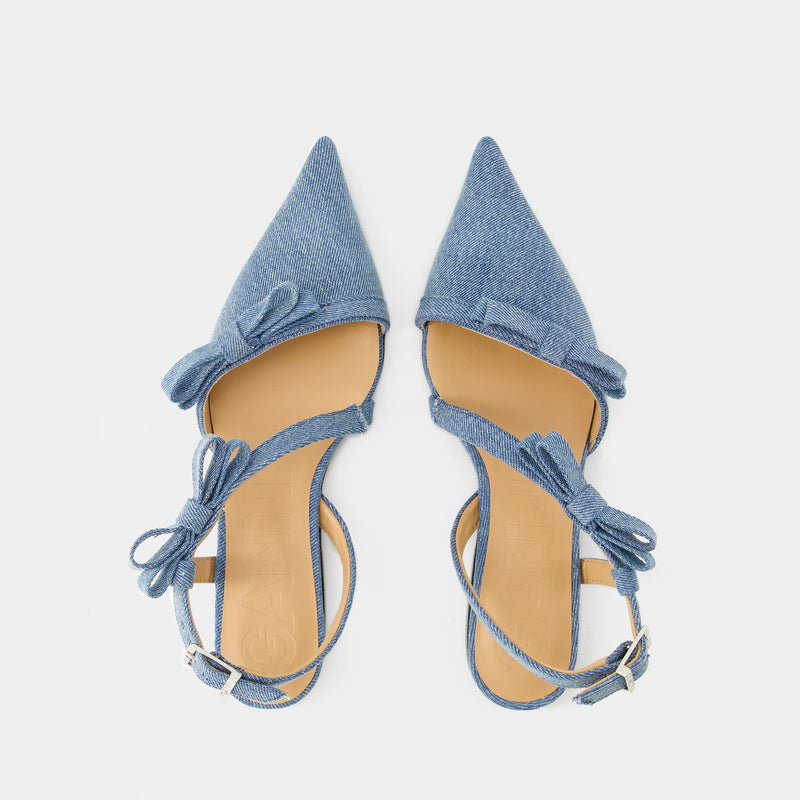 Multi Bow Ballerinas - Ganni - Cotton - Blue Denim