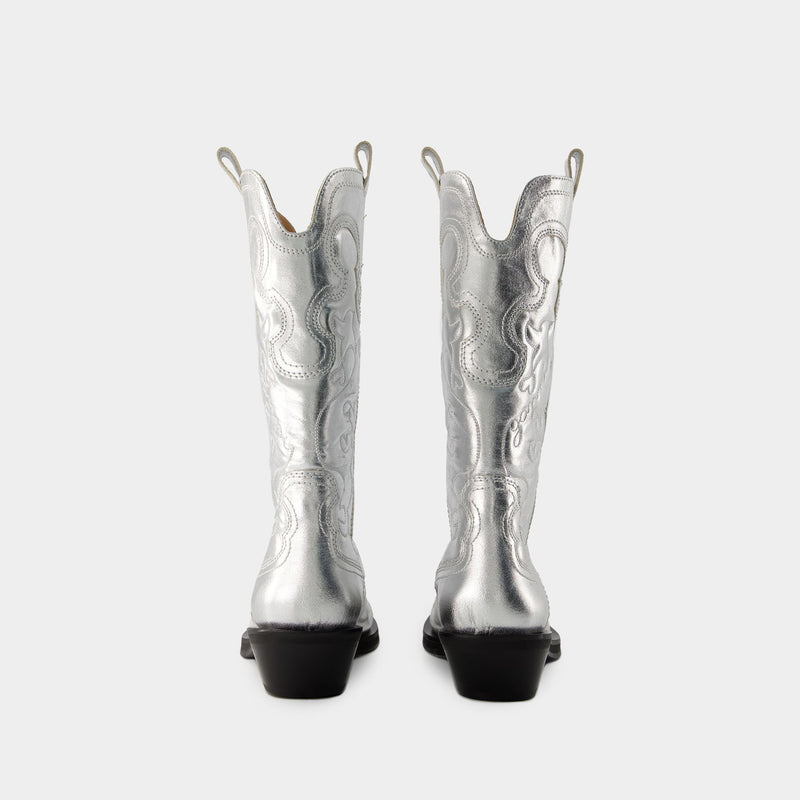 Mid Shaft Western Boots Ganni Synthetic Silver