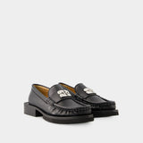 Butterfly Logo Loafer  - Ganni - Leather - Black