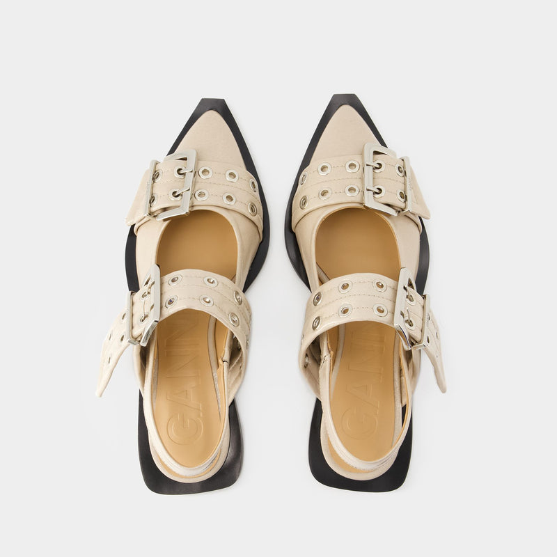 Feminine Buckle Naplack Ballerinas - Ganni - Synthetic - Beige