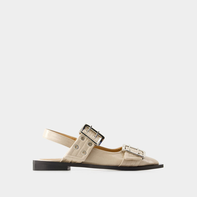 Feminine Buckle Naplack Ballerinas - Ganni - Synthetic - Beige