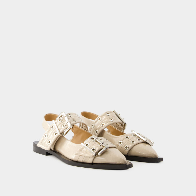 Feminine Buckle Naplack Ballerinas - Ganni - Synthetic - Beige