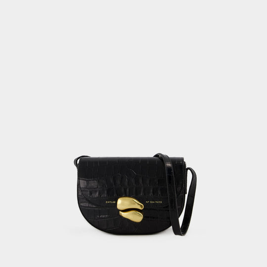 Saddle Bag - Chylak - Leather - Glossy Black Crocodile