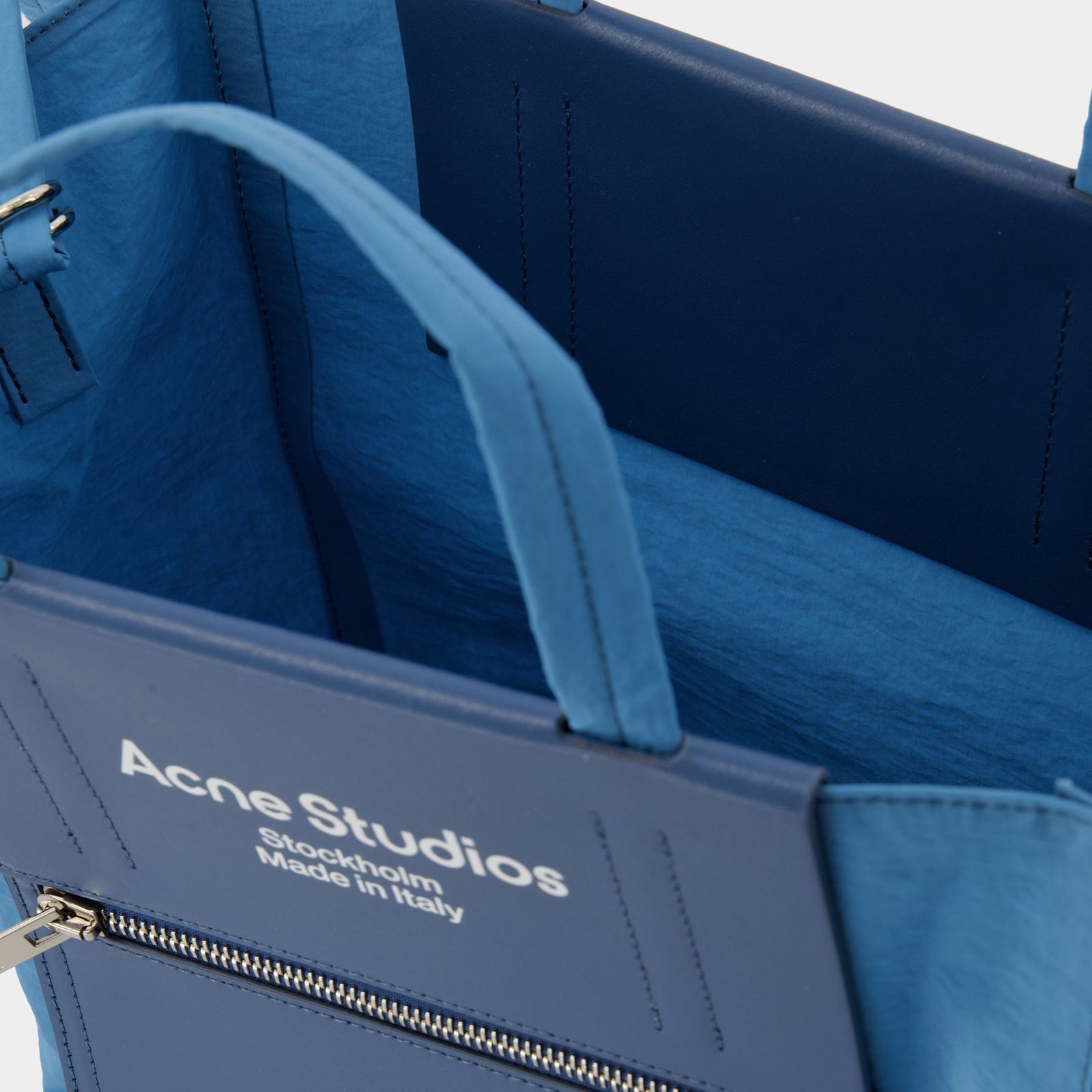 “Acne Studios” Baker Out トートBAG Blue ACNE STUDIOS Baker Out Small Canvas And Leather Tote Bag in