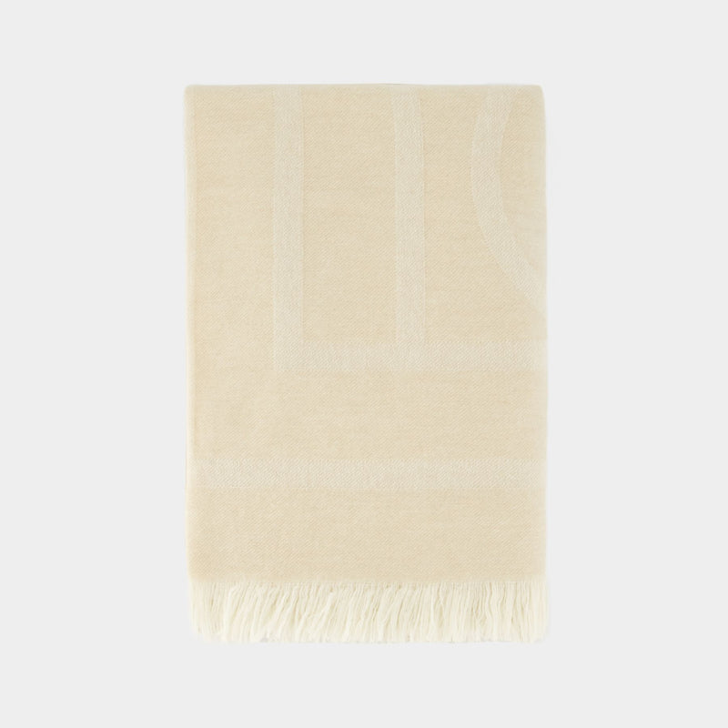 Monogram Scarf - TOTEME - Wool - White Macadamia