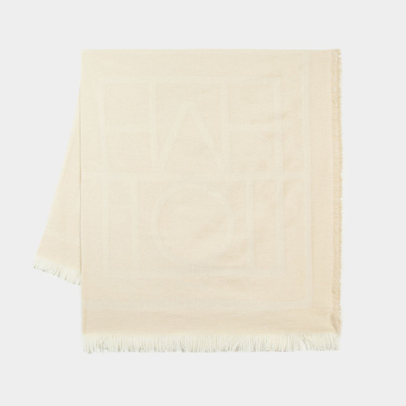 Monogram Scarf - TOTEME - Wool - White Macadamia