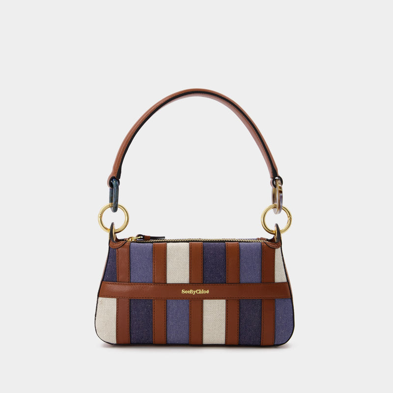 Sac baguette Tilda en Cuir et Patchwork Denim