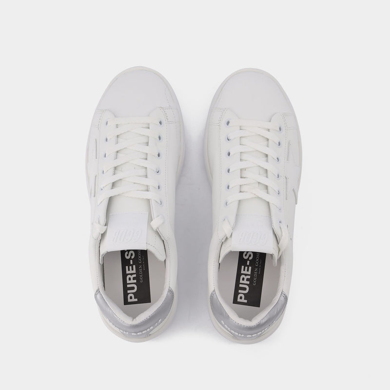 Pure Star Sneakers in White and Silver Leather