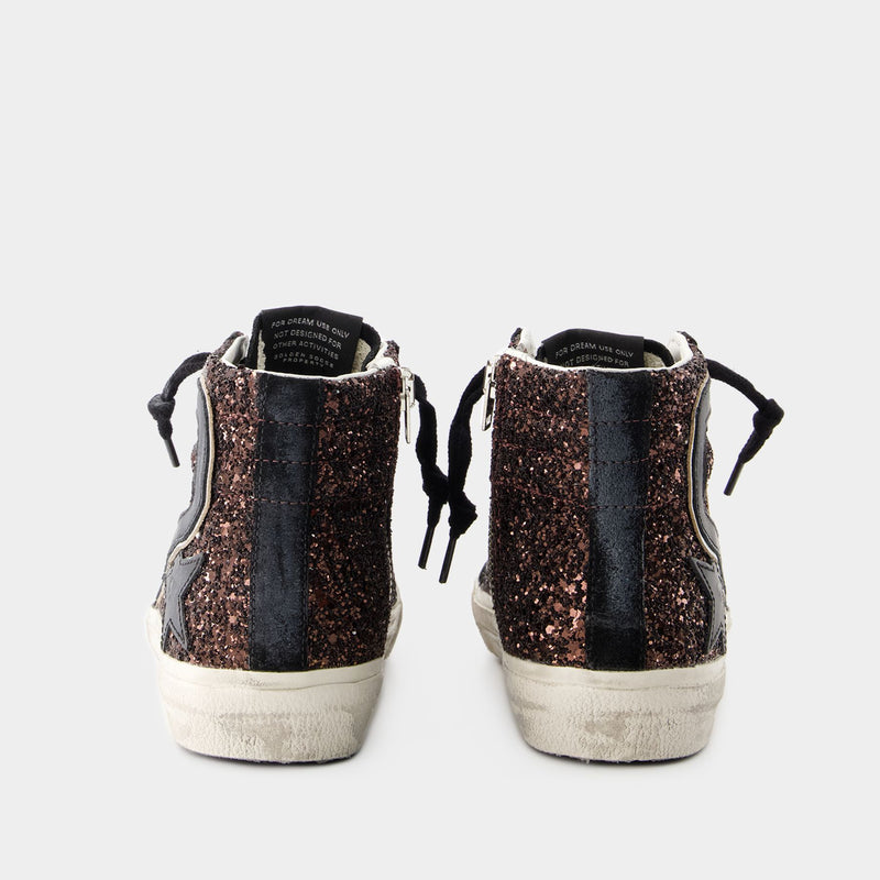 Slide Glitter Sneakers - Golden Goose - Leather - Brown