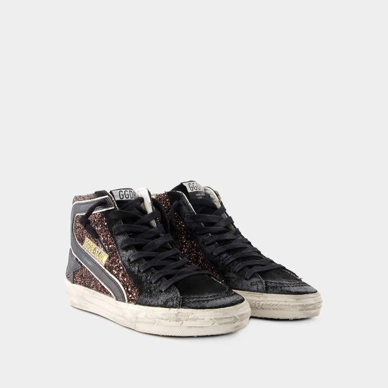 Slide Glitter Sneakers - Golden Goose - Leather - Brown