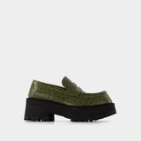Platform Loafers Croco in Khaki Leather