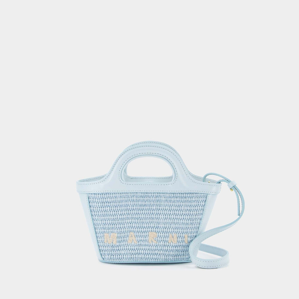 @735です。　　MARNI　TROPICALIA MICRO Tropicalia Micro Bag in brown leather and raffia-effect