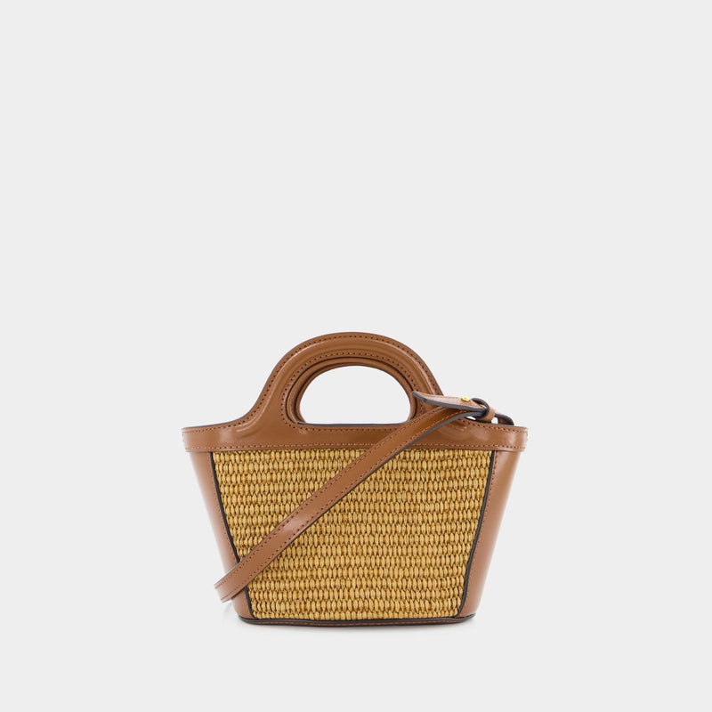 MARNI: Micro Tropicalia bag in leather and raffia - Black