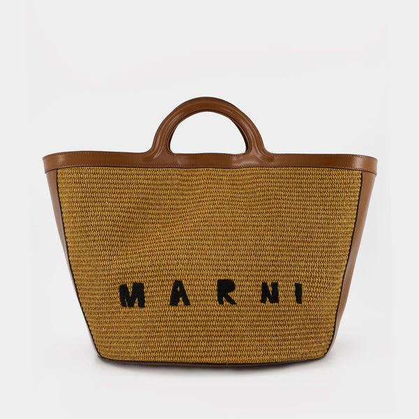 トートバッグ Marni Leather & Raffia Tropicalia Micro Bag Raw Sienna Brown Tropicalia Micro Shopper Bag - Marni - Raw Sienna - Leather