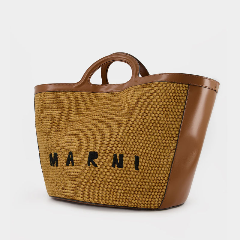 Marni Tropicalia Micro Leather-Trimmed Raffia Tote