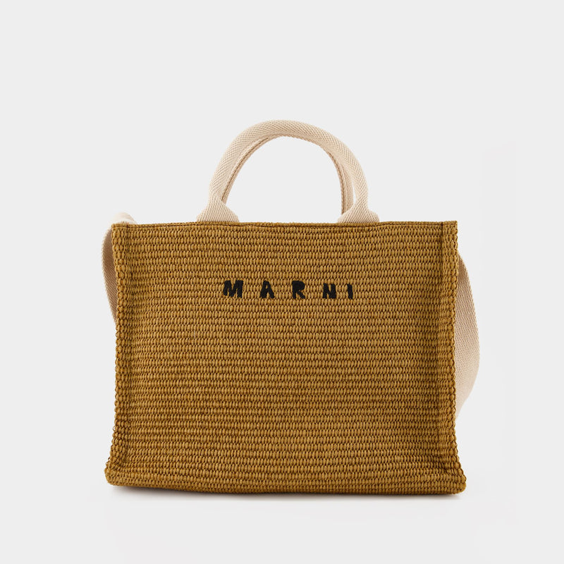 Small Basket Shopper Bag - Marni - Leather - Sienna/Natural